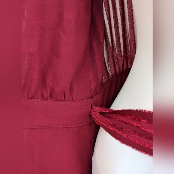 Fame and Partners NWT wrap dress red burgundy sheer texture stripe Rachel sz 10 - Picture 10 of 13